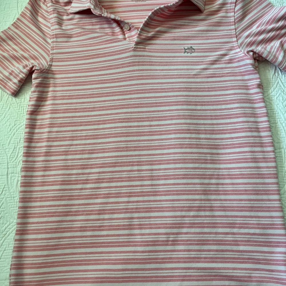 Southern Tide Boys Polo Large (12-14) pink stripes